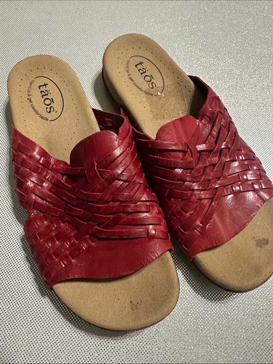 Taos Footwear Shoes - Taos Footwear Red Braided Leather Slide Mules